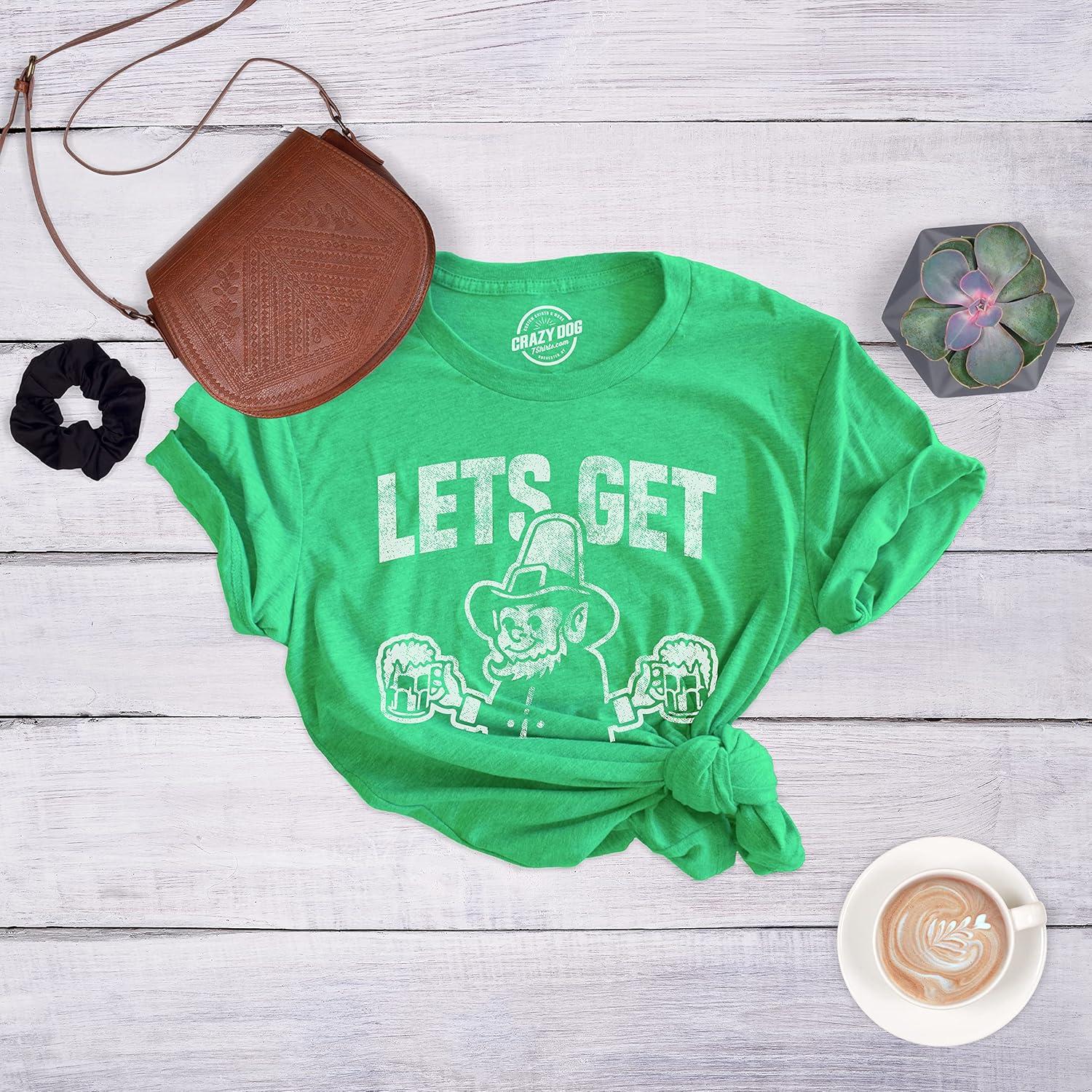 imageWomens Lets Get Irish T Shirt Funny St Patricks Day Leprechaun Green Novelty TeeHeather Green