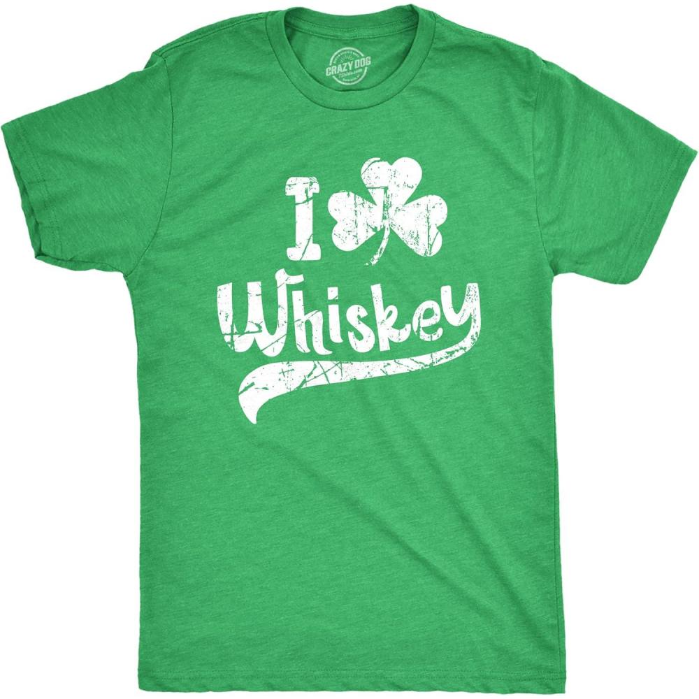 imageMens Funny St Patricks Day Shirt I Love Whiskey Clover Graphic Tee Irish Drinking Party OutfitHeather Green Whiskey
