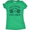 Womens Funny T Shirts Quit Staring at My Lucky Charms Sarcastic St Patricks Day Graphic Tee for Ladies