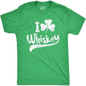 Mens Funny St Patricks Day Shirt – I Love Whiskey Clover Graphic Tee – Irish Drinking Party Outfit(Heather Green – Whiskey)