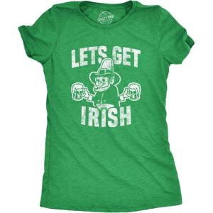 Womens Lets Get Irish T Shirt Funny St Patricks Day Leprechaun Green Novelty Tee(Heather Green)