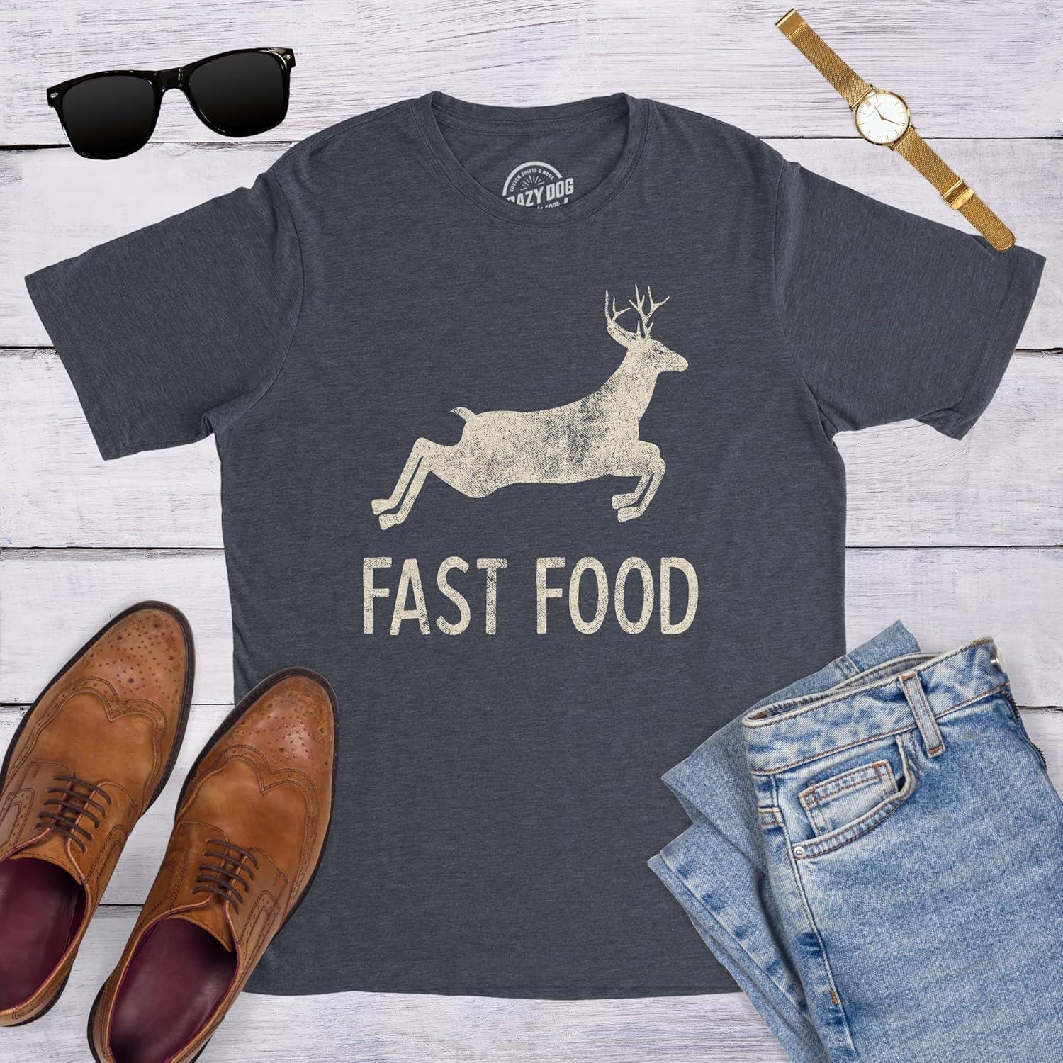imageMens Fast Food T Shirt Funny Deer Hunting Season Novelty Graphic TeeHeather Navy Fast Food