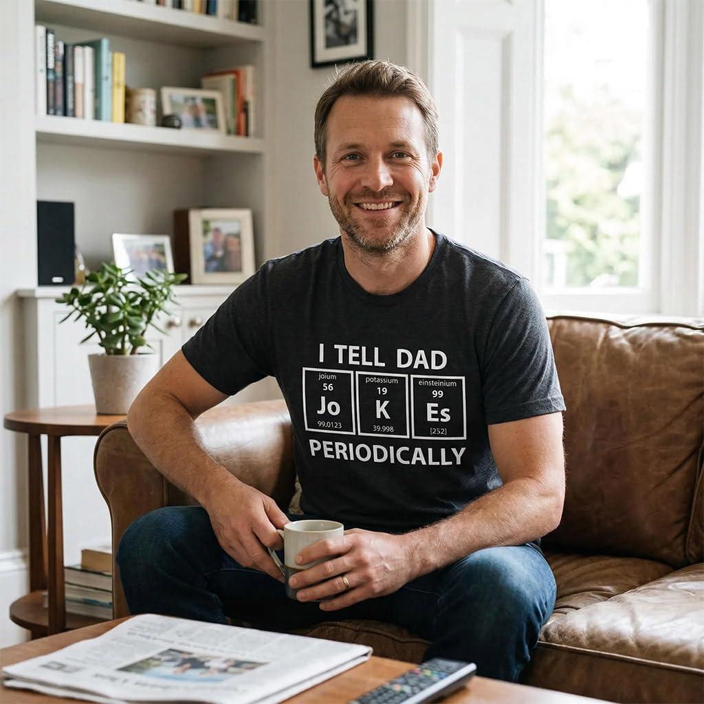 imageMens I Tell Dad Jokes Periodically T Shirt Funny Science Fathers Day Nerdy Graphic TeeHeather Black