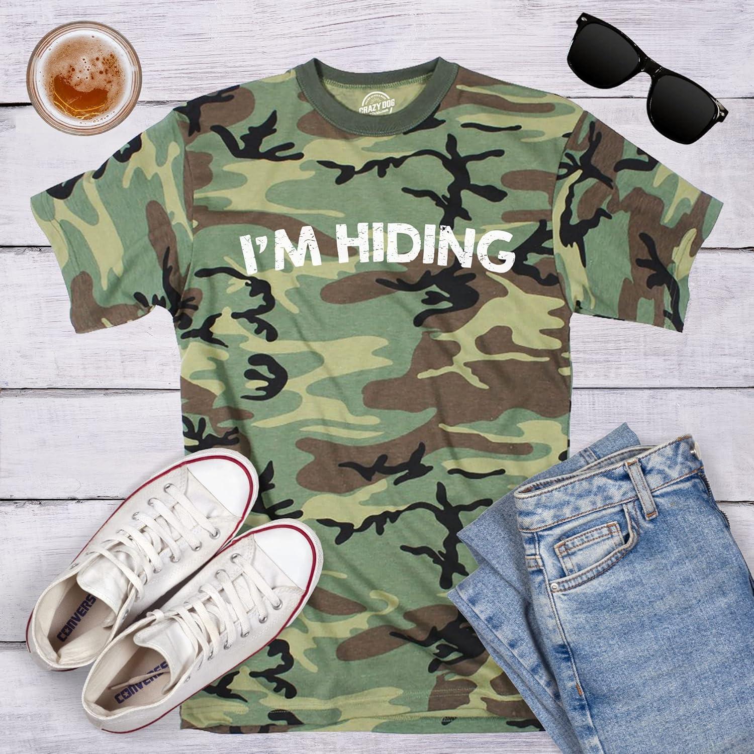 imageMens Im Hiding Camo T Shirt Funny Sarcastic Military Hunting Novelty Dad JokeCamo