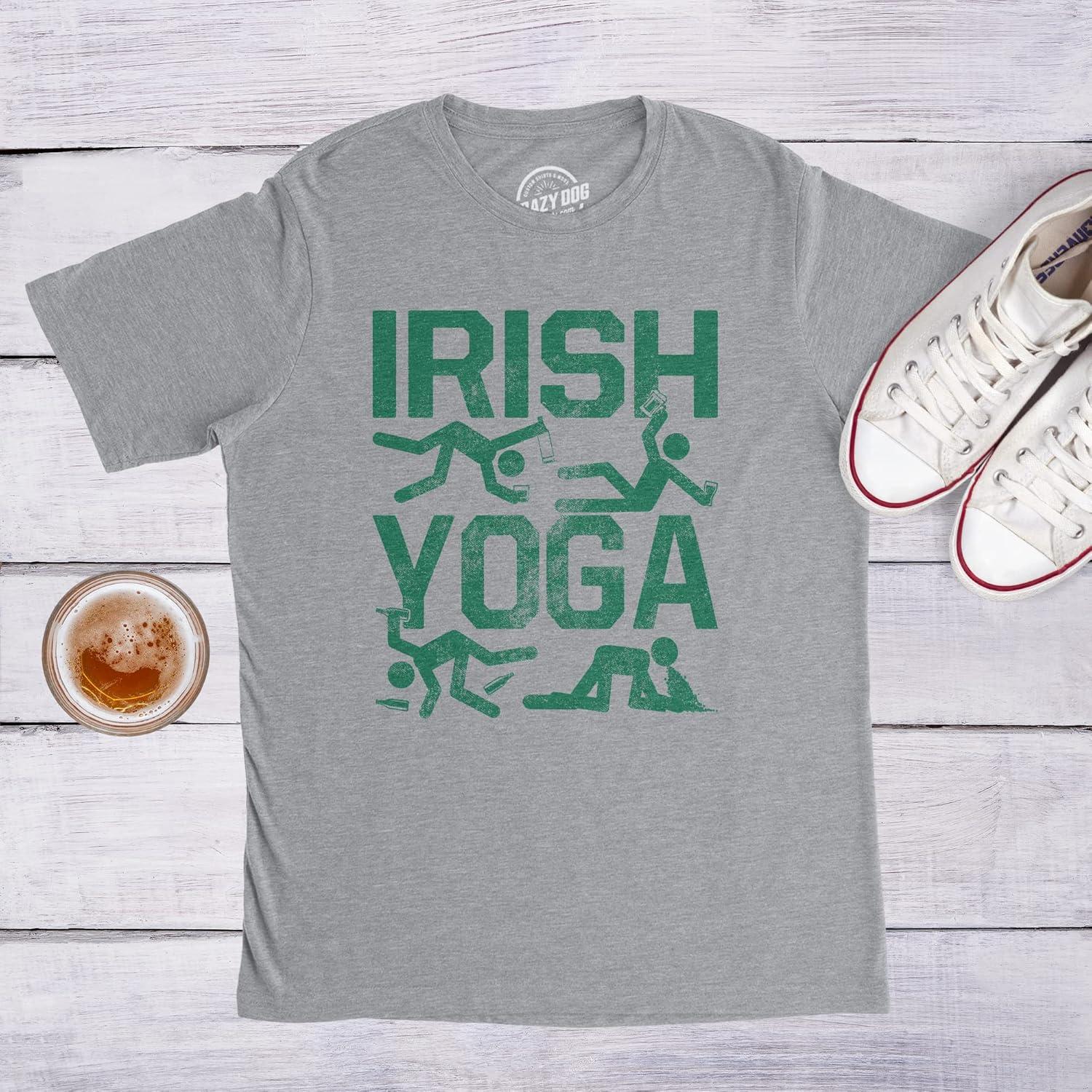 imageMens Irish Yoga T Shirt Funny Saint Patricks Day Drinking Tee St Patty GraphicLight Heather Grey