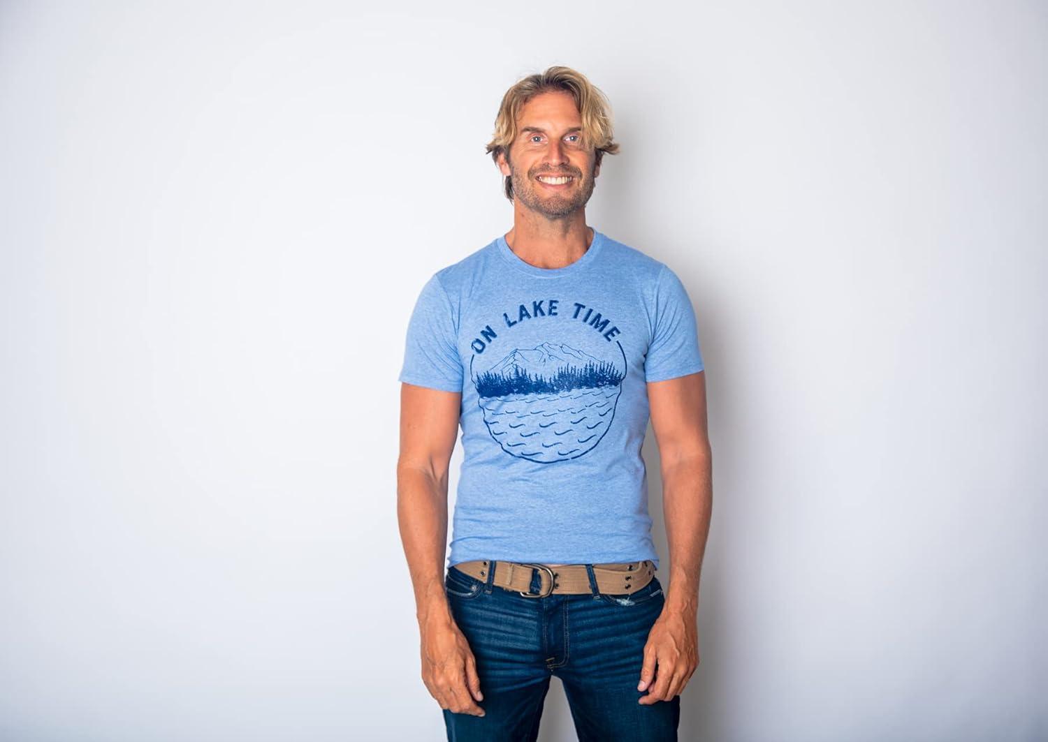 imageMens On Lake Time Tshirt Cool Outdoor Camping Tee for GuysLight Heather Grey