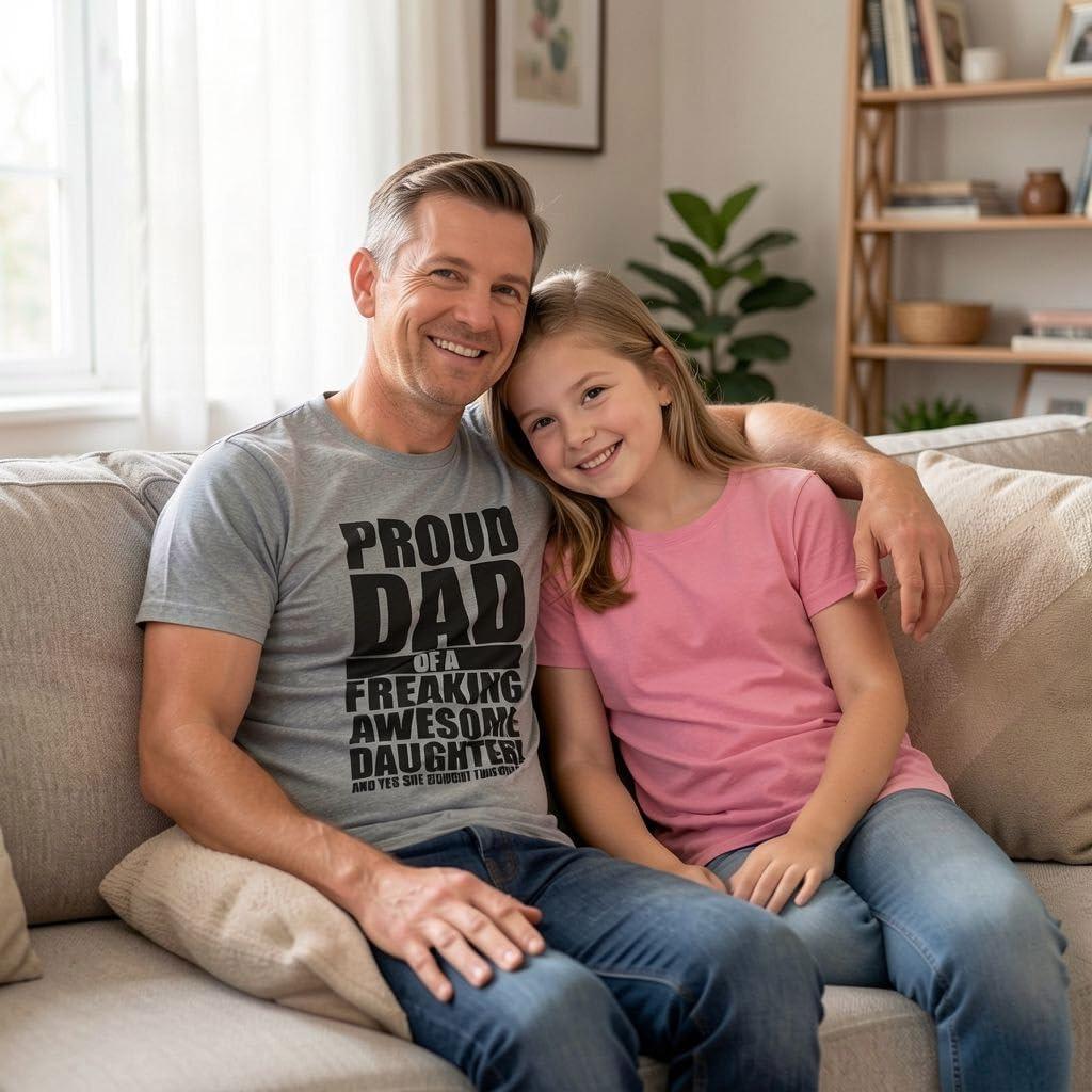 imageMens Proud Dad of A Freaking Awesome Daughter T Shirt Funny Fathers Day TeeLight Heather Grey