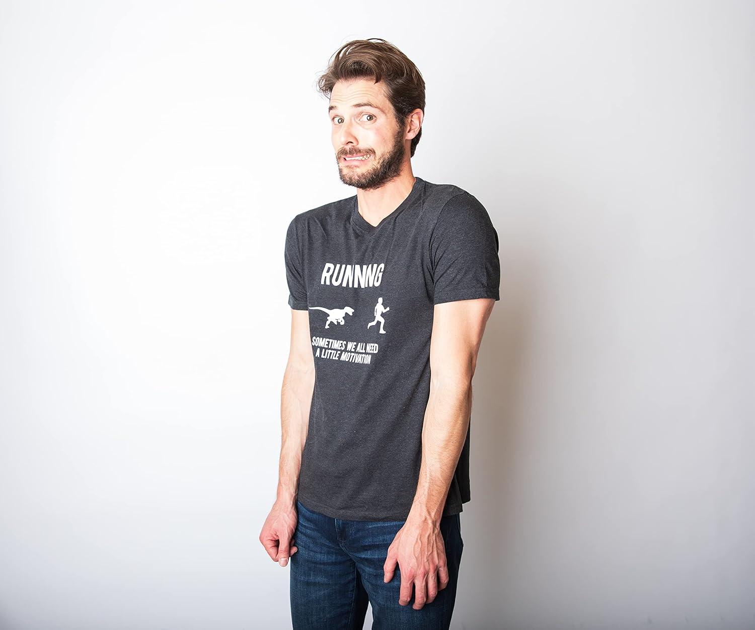 imageMens Running Motivation Raptor Chase T Shirt Funny Dinosaur Tee Nerdy GraphicHeather Black