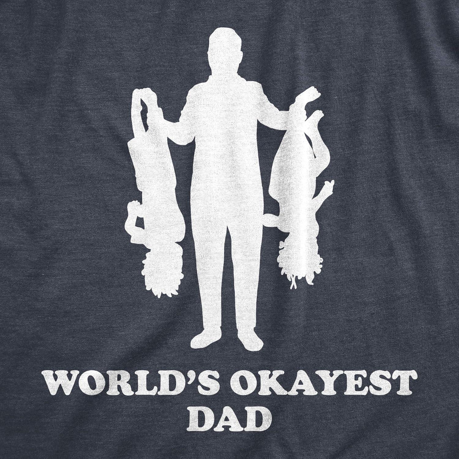 imageMens Worlds Okayest Dad Holding Upside Down Kids T Shirt Funny Fathers Day Tee