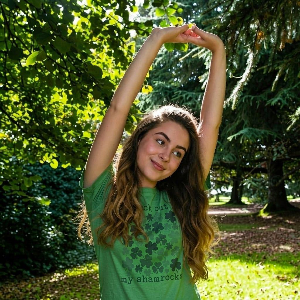 imageWomens Check Out My Shamrocks T Shirt Funny Saint Paddys Day Clover Graphic Tee for LadiesHeather Green