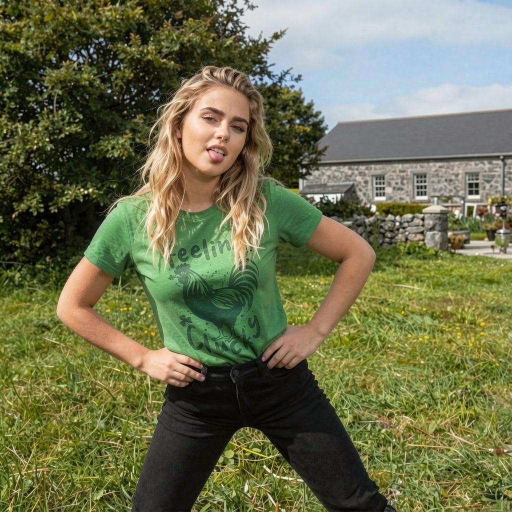 imageWomens Feeling Clucky Funny T Shirt St Patricks Day Sarcastic Tee for LadiesHeather Green Clucky