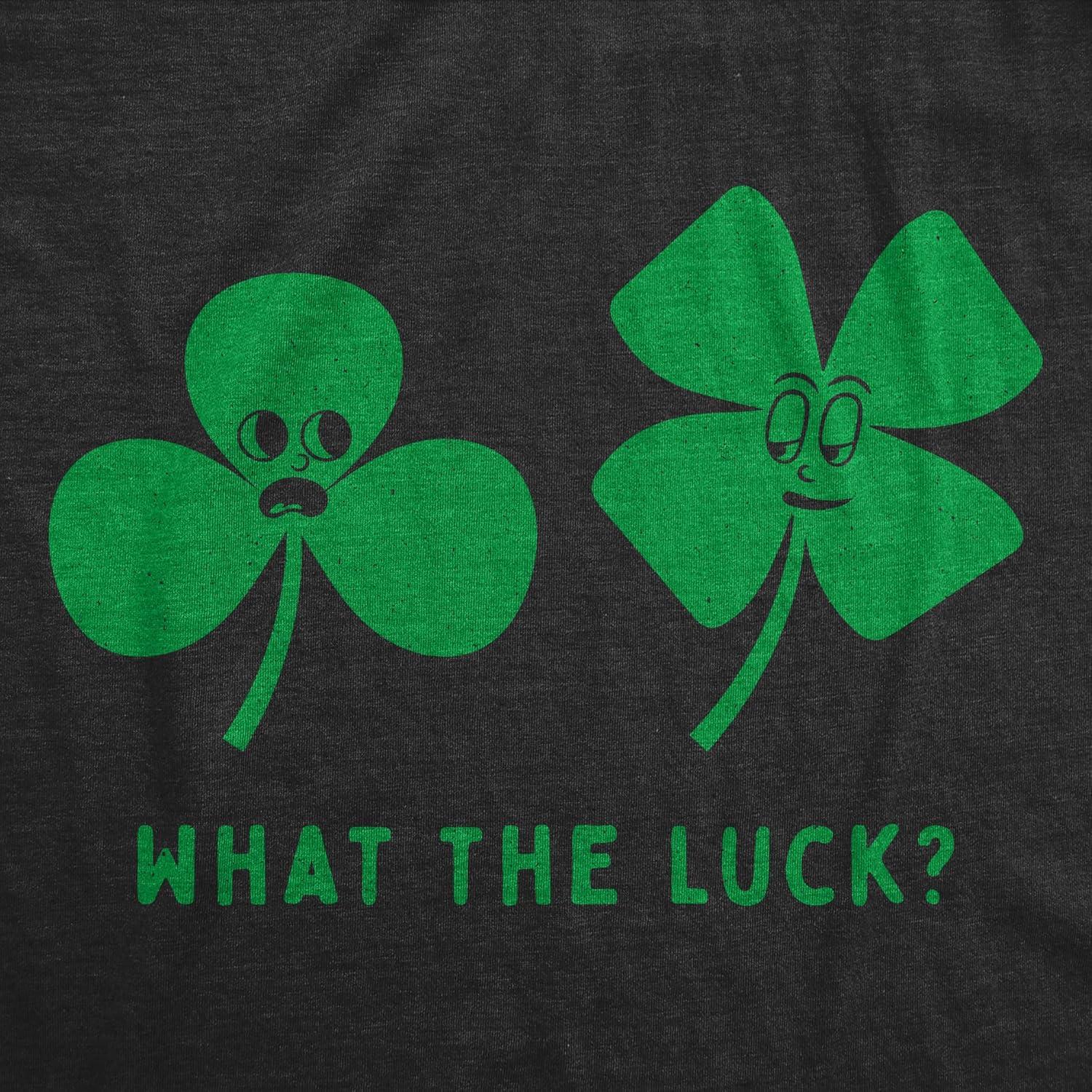 imageWomens Funny T Shirts What The Luck Sarcastic St Patricks Day Tee for LadiesHeather Black Luck