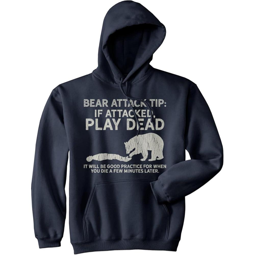 imageCrazy Dog TShirts Bear Attack Tip Unisex Hoodie Funny Camping Hiking Outdoor Adventure Hooded SweatshirtNavy Attack