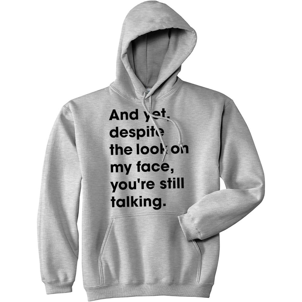 imageCrazy Dog TShirts Despite The Look On My Face Youre Still Talking Unisex Hoodie Sassy Cute Funny SweatshirtHeather Grey