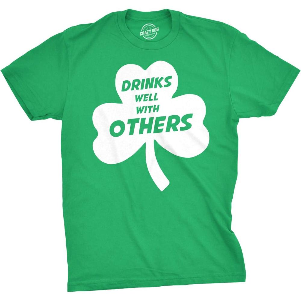 imageDrinks Well with Others T Shirt Funny Sarcastic Beer Saint Patricks Day CloverGreen