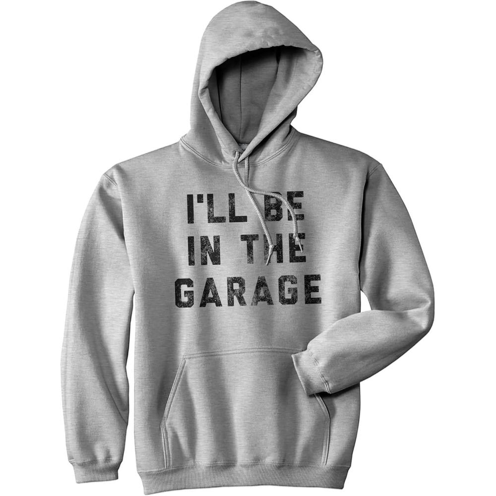 imageIll Be in The Garage Unisex Hoodie Funny Fathers Day Car Mechanic Novelty Hooded SweatshirtHeather Grey