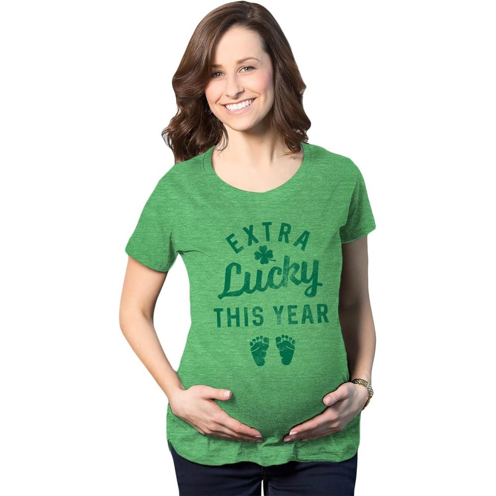 imageMaternity Extra Lucky This Year T Shirt Funny St Patricks Day Parade Novelty Pregnancy TeeHeather Green