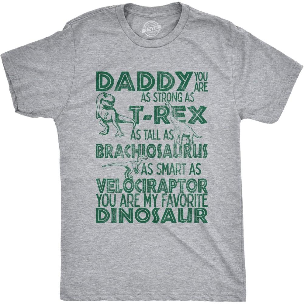 imageMens Daddy Strong As TRex Tall As Brachiosaurus Smart As Velociraptor Favorite Dinosaur T ShirtLight Heather Grey