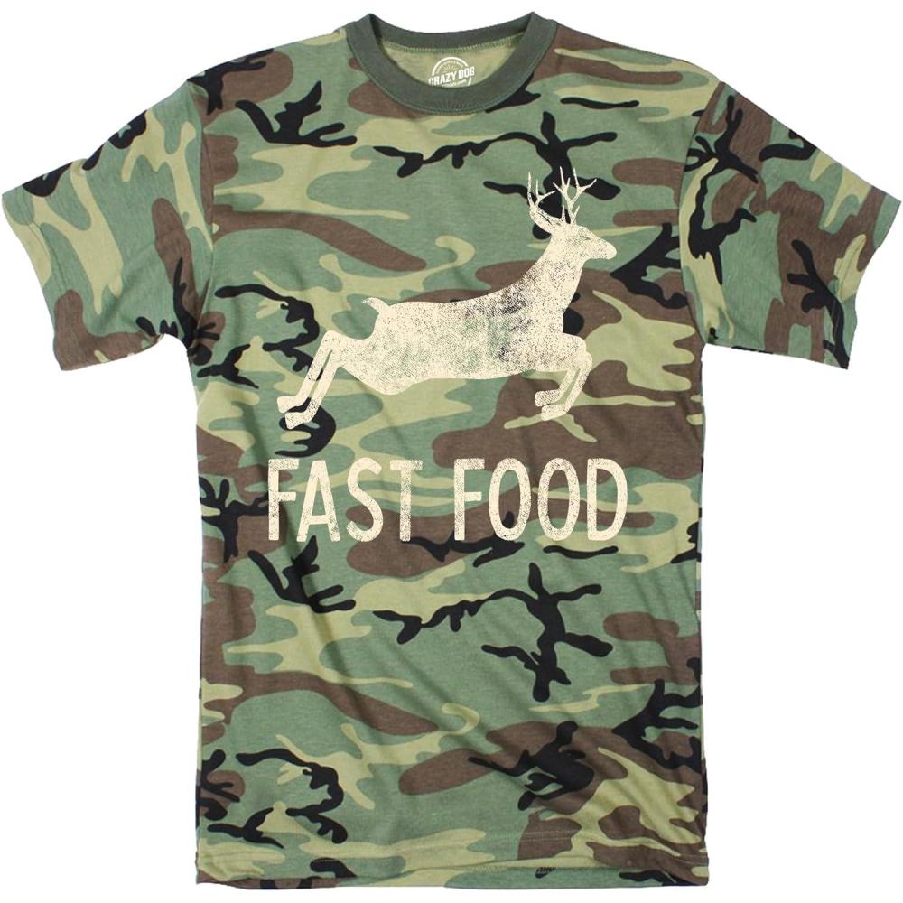 imageMens Fast Food T Shirt Funny Deer Hunting Season Novelty Graphic TeeCamo Fast Food