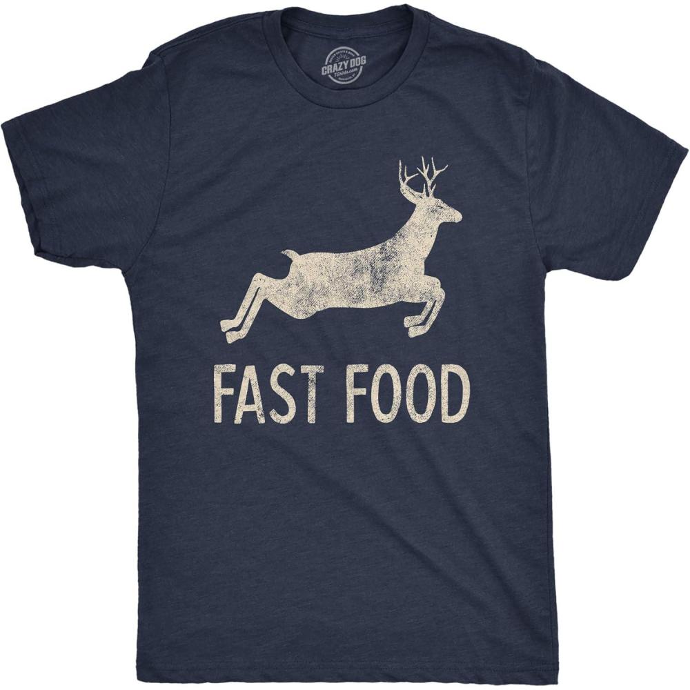 imageMens Fast Food T Shirt Funny Deer Hunting Season Novelty Graphic TeeHeather Navy Fast Food