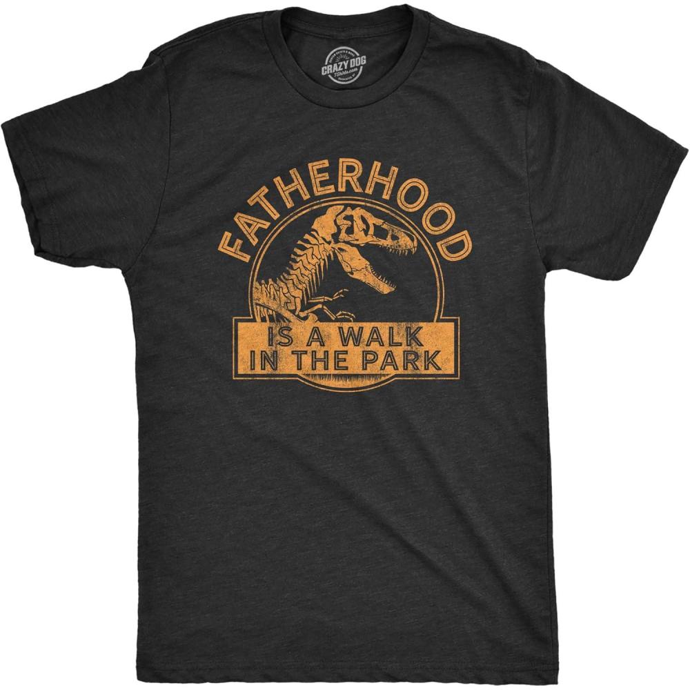 imageMens Fatherhood is A Walk in The Park T Shirt Funny Fathers Day Dinosaur Movie Graphic TeeHeather Black