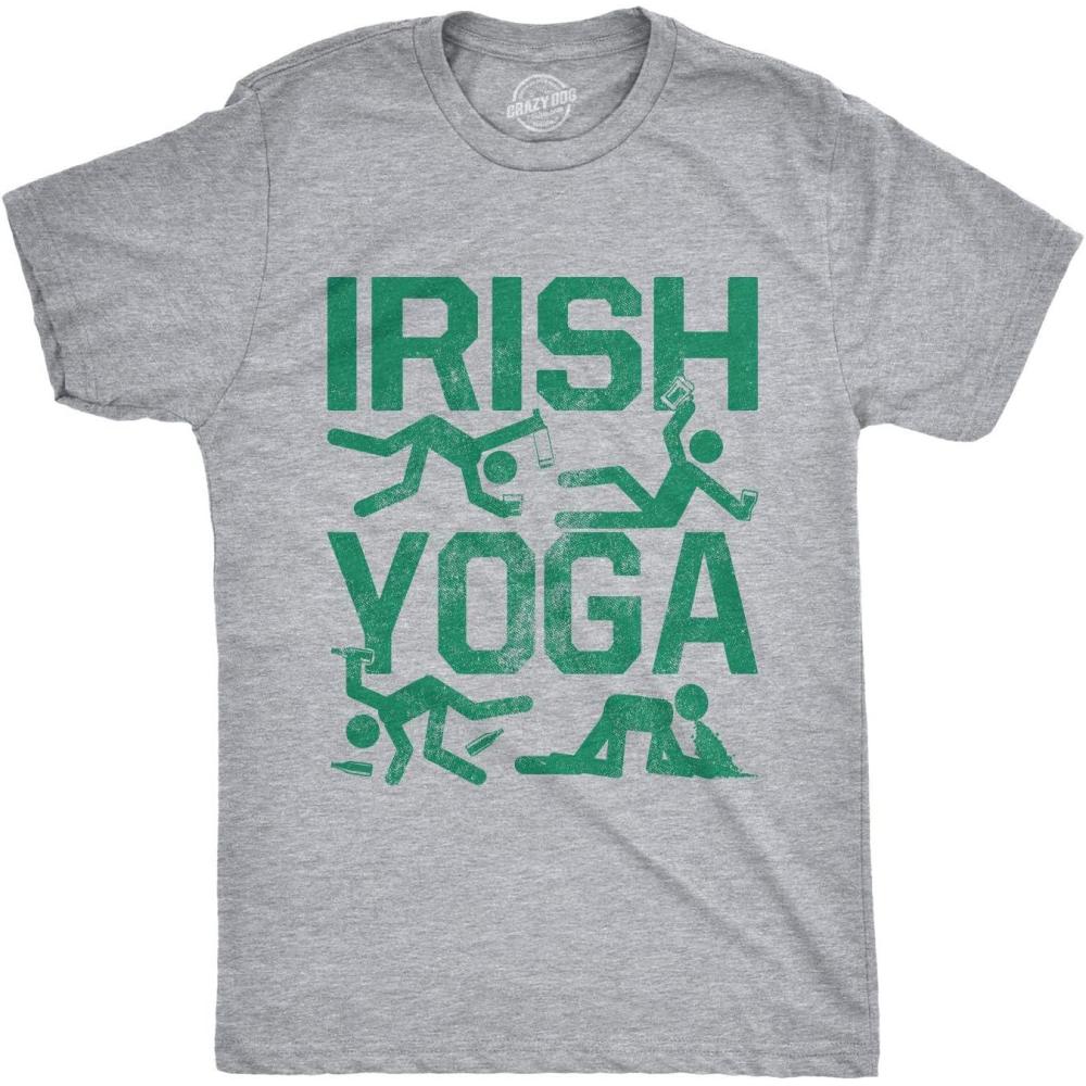 imageMens Irish Yoga T Shirt Funny Saint Patricks Day Drinking Tee St Patty GraphicLight Heather Grey