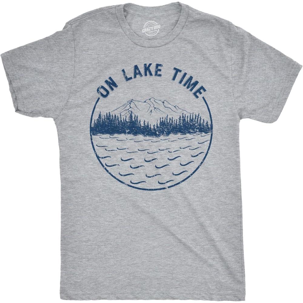 imageMens On Lake Time Tshirt Cool Outdoor Camping Tee for GuysLight Heather Grey