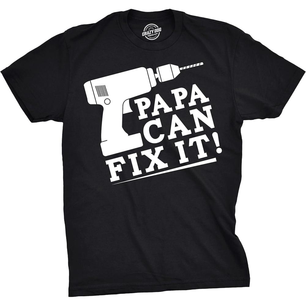imageMens Papa Can Fix It T Shirt Funny Dad Fathers Day Power Tool Tee for GuysBlack