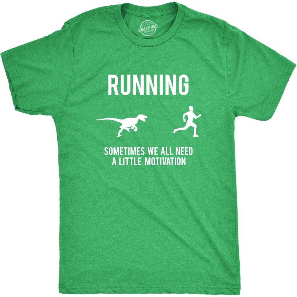imageMens Running Motivation Raptor Chase T Shirt Funny Dinosaur Tee Nerdy GraphicHeather Green