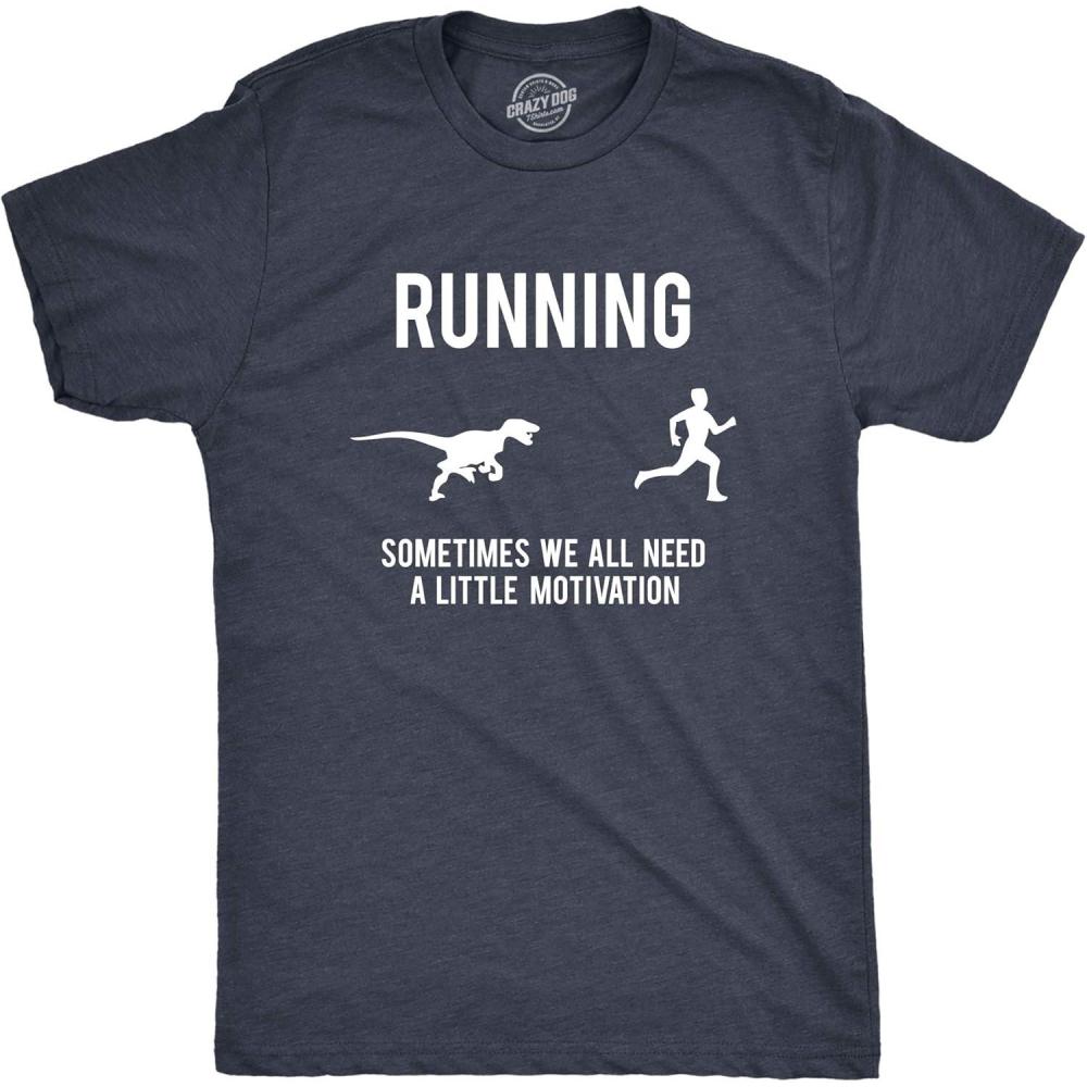 imageMens Running Motivation Raptor Chase T Shirt Funny Dinosaur Tee Nerdy GraphicHeather Navy
