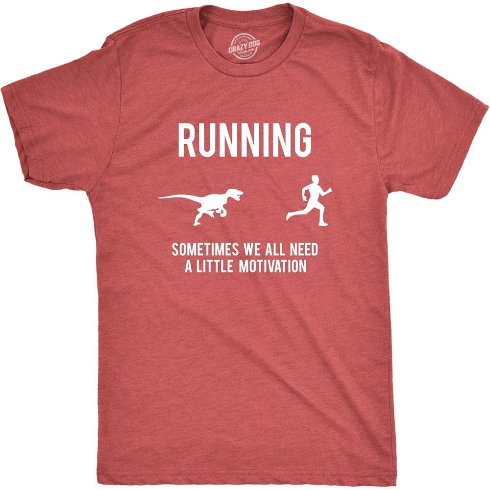 imageMens Running Motivation Raptor Chase T Shirt Funny Dinosaur Tee Nerdy GraphicRed