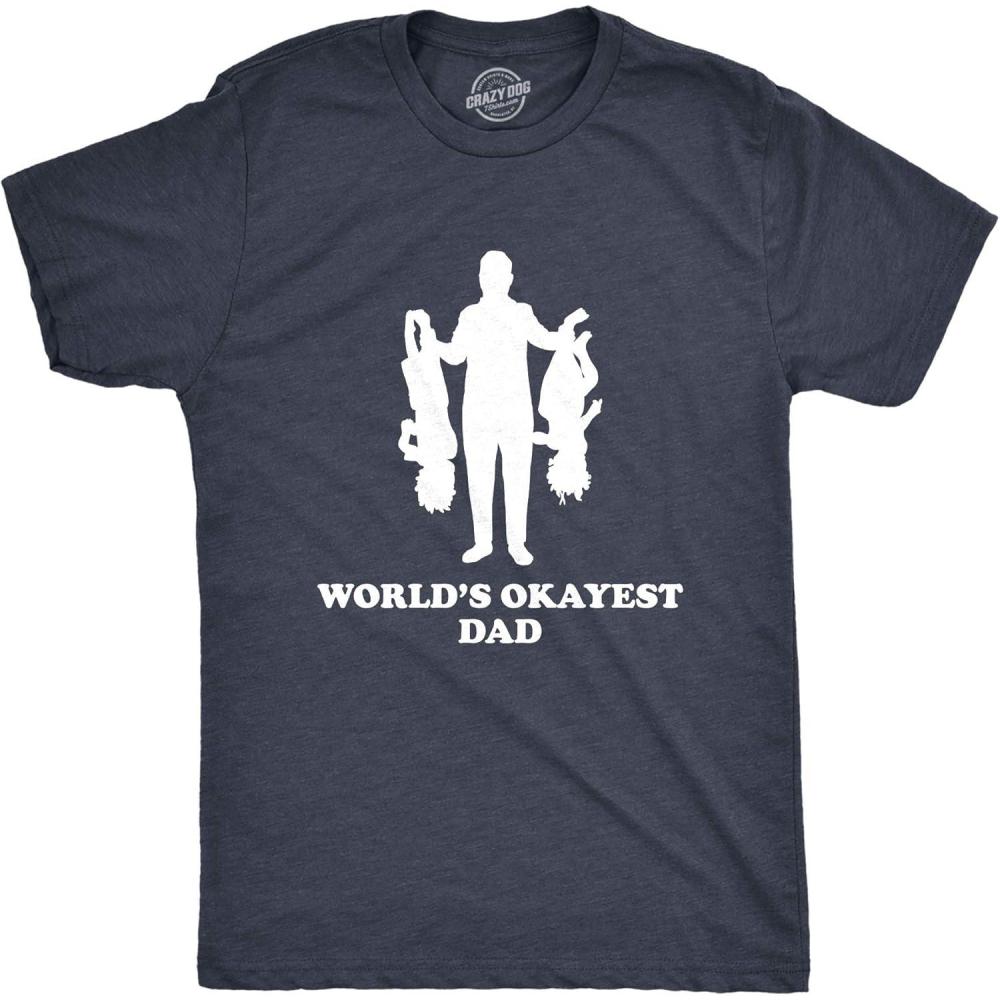 imageMens Worlds Okayest Dad Holding Upside Down Kids T Shirt Funny Fathers Day Tee