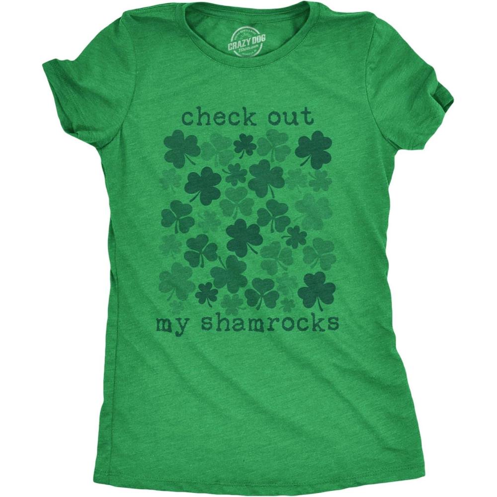 imageWomens Check Out My Shamrocks T Shirt Funny Saint Paddys Day Clover Graphic Tee for LadiesHeather Green