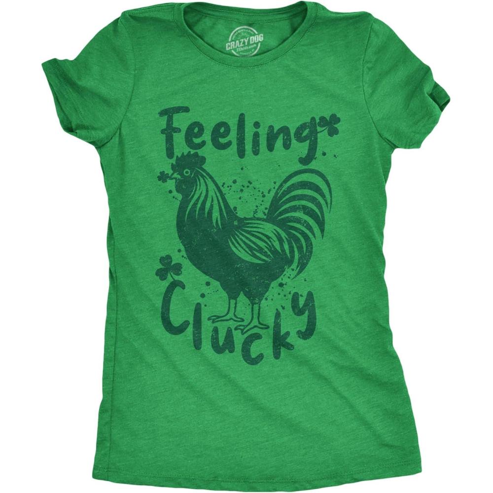 imageWomens Feeling Clucky Funny T Shirt St Patricks Day Sarcastic Tee for LadiesHeather Green Clucky