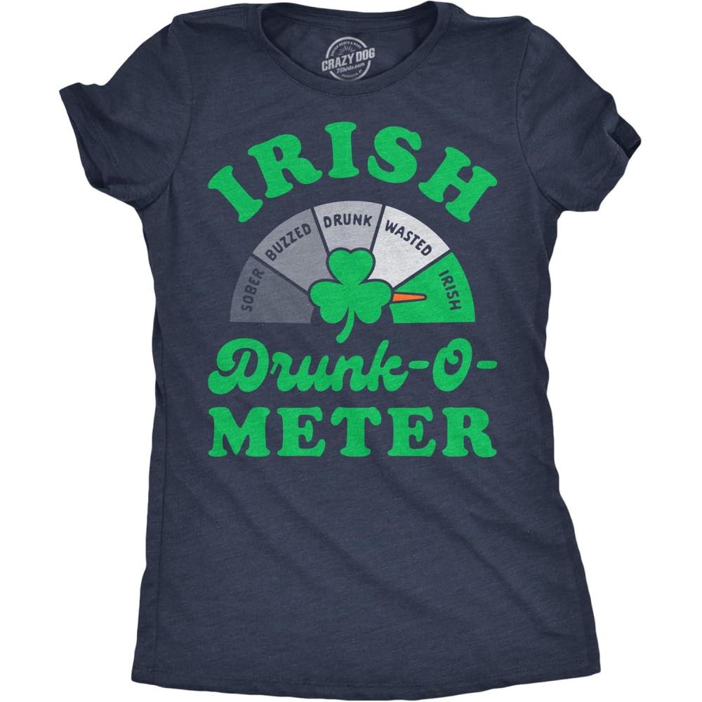 imageWomens Funny T Shirts Irish Drunk O Meter Sarcastic St Patricks Day Drinking Tee for Ladies