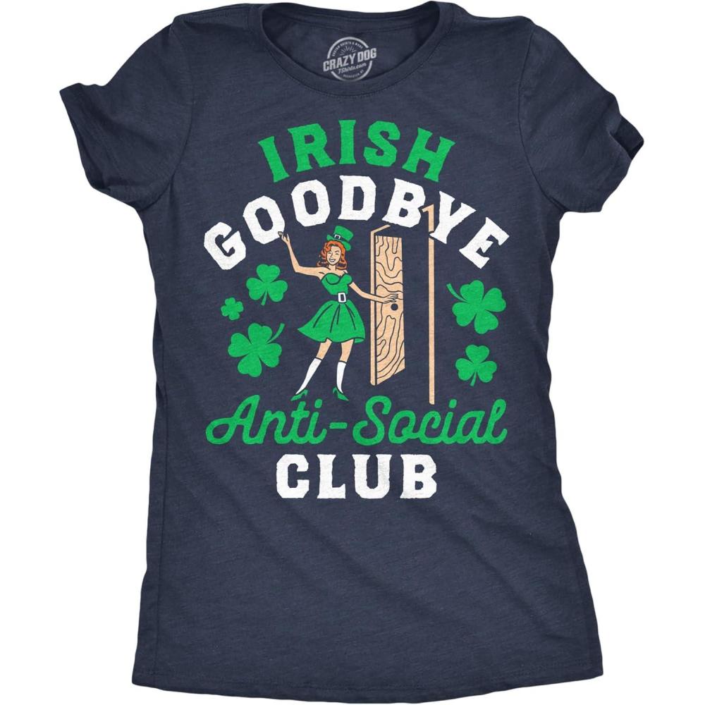 imageWomens Funny T Shirts Irish Goodbye Anti Social Club Sarcastic St Patricks Day Tee for Ladies