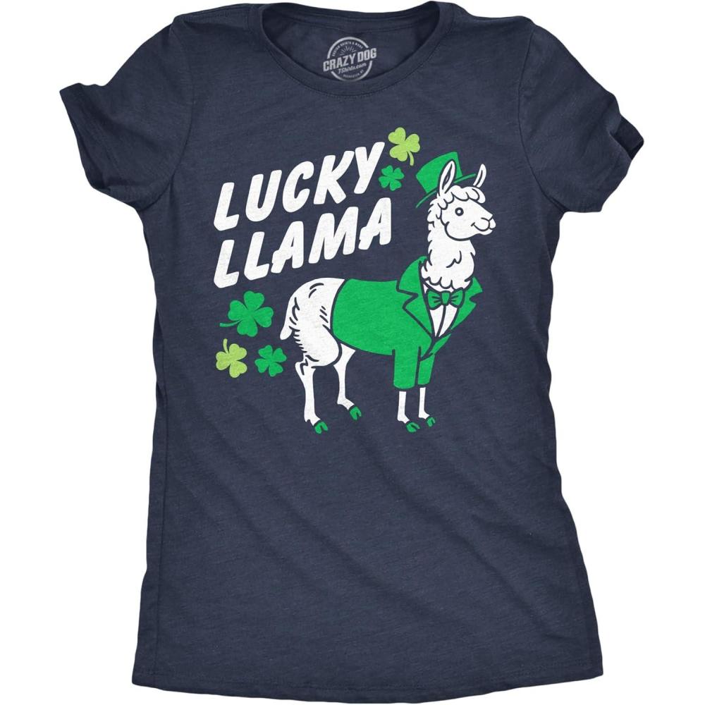 imageWomens Funny T Shirts Lucky Llama Sarcastic St Patricks Day Tee for Ladies