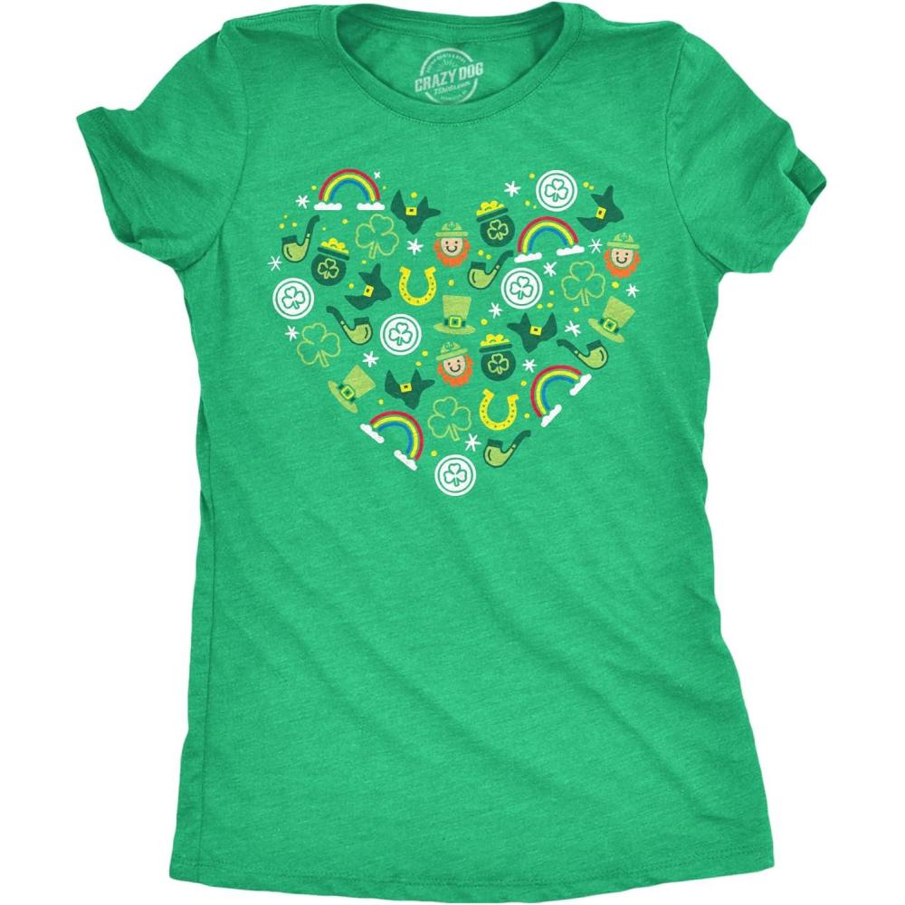 imageWomens Funny T Shirts Saint Patricks Icon Heart Sarcastic St Paddys Day Tee for Ladies