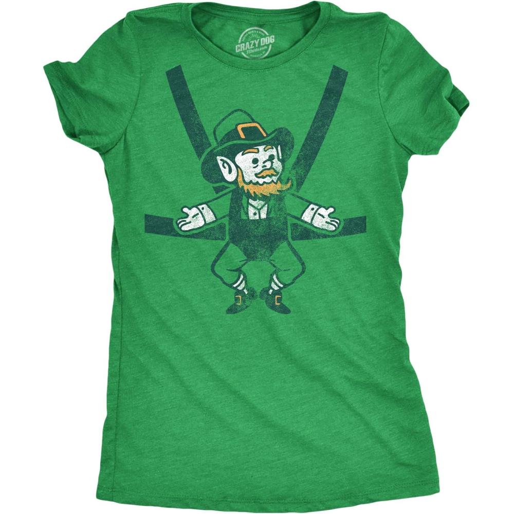 imageWomens Leprechaun Baby Harness T Shirt Funny Sarcastic Saint Patricks Day Child Carrier Novelty Tee for LadiesHeather Green