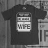 Mens Beware of Wife Forget The Dog Funny Gift for Dad Husband Sarcastic T Shirt(Heather Black)