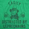 Mens Easily Distracted by Leprechauns T Shirt Funny Saint Patrick’s Day Parade Novelty Graphic Tee for Guys(Heather Green)