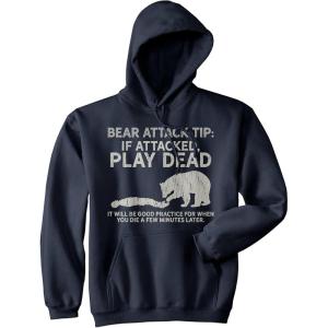 Crazy Dog T-Shirts Bear Attack Tip Unisex Hoodie Funny Camping Hiking Outdoor Adventure Hooded Sweatshirt(Navy – Attack)