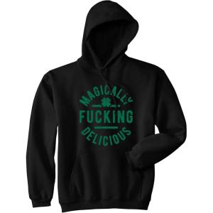 Crazy Dog T-Shirts Magically F*cking Delicious Hoodie Funny Offensive St Patricks Day Parade Outfit Graphic Sweat Shirt(Heather Black)