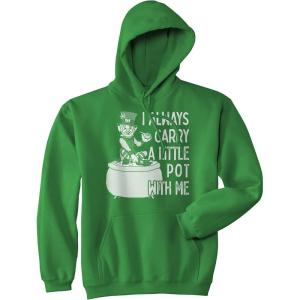 I Always Carry A Little Pot with Me Hoodie Funny St Patricks Day Parade 420 Saint Pat Graphic Sweat Shirt(Green)