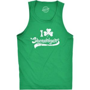 I Clover Shenanigans Tank Top Funny Shirt for Saint Patricks Day St Patty Outfit(Green)