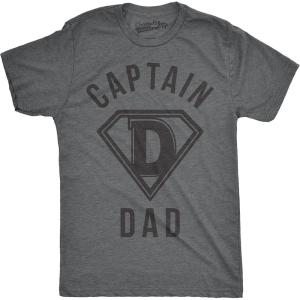 Mens Captain Dad Funny T Shirt Hilarious Hero Gift Idea for Fathers Tee(Dark Heather Grey)