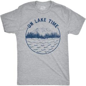 Mens On Lake Time Tshirt Cool Outdoor Camping Tee for Guys(Light Heather Grey)