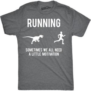 Mens Running Motivation Raptor Chase T Shirt Funny Dinosaur Tee Nerdy Graphic(Dark Heather Grey)