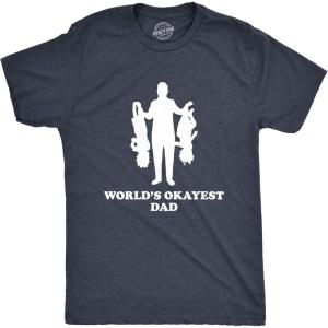 Mens Worlds Okayest Dad Holding Upside Down Kids T Shirt Funny Father’s Day Tee