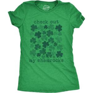 Womens Check Out My Shamrocks T Shirt Funny Saint Paddys Day Clover Graphic Tee for Ladies(Heather Green)